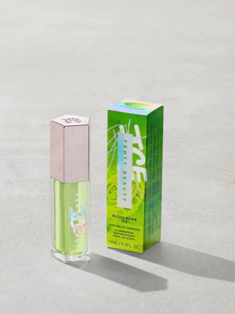 FENTY BEAUTY GLOSS BOMB ICE COOLING LIP LUMINIZER COLOR: CUCUM ‘BRRR
